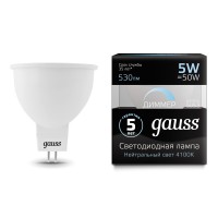 Лампа светодиодная Gauss MR16 GU5.3 5W 4100K диммируемая 101505205-D