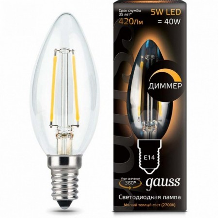Лампа светодиодная Gauss Filament Dimmer C 37 E14 5W 2700K 103801105-D