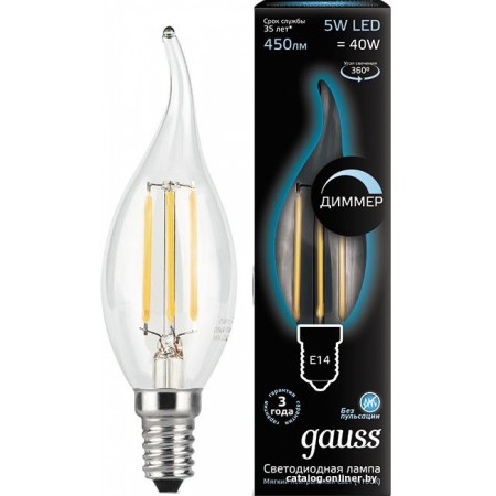 Лампа светодиодная Gauss Filament Dimmer CW35 E14 5W 4100K 104801205-D