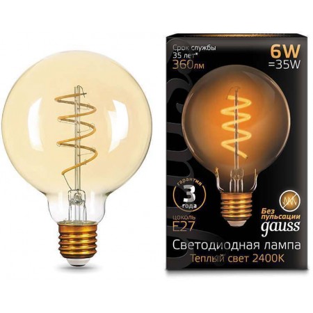 Лампа светодиодная Gauss Filament G95 Flexible E27 6W 2400К 105802007