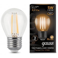 Лампа светодиодная Gauss Filament G45 E27 5W 2700К 105802105