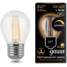 Лампа светодиодная Gauss Dimmer Filament G45 E27 5W 2700K 105802105-D