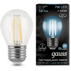 Лампа светодиодная Gauss Filament G45 E27 7W 4100К 105802207