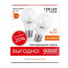 Лампа светодиодная Gauss Elementary А60 12W E27 2700K (2 лампы в упаковке) 23212P