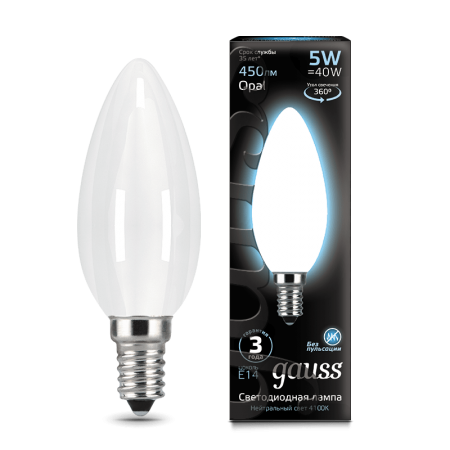 Лампа светодиодная Gauss Filament Candle OPAL E14 5W 4100К 103201205